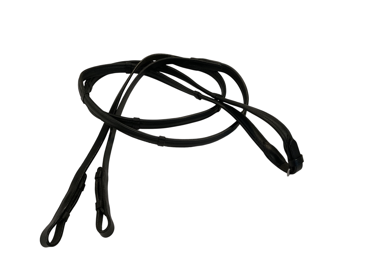 Leather Wrapped Handstop Reins 56” Black