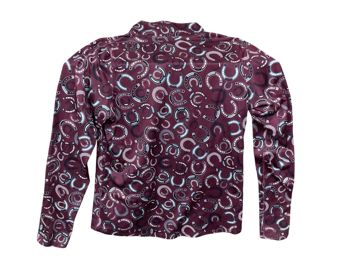 Kerrits Horseshoe Pattern Quarter Zip Top Medium Maroon