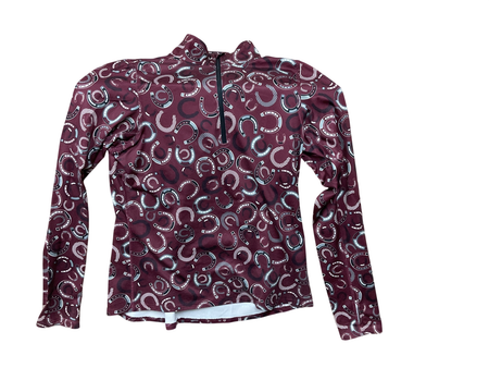Kerrits Horseshoe Pattern Quarter Zip Top Medium Maroon