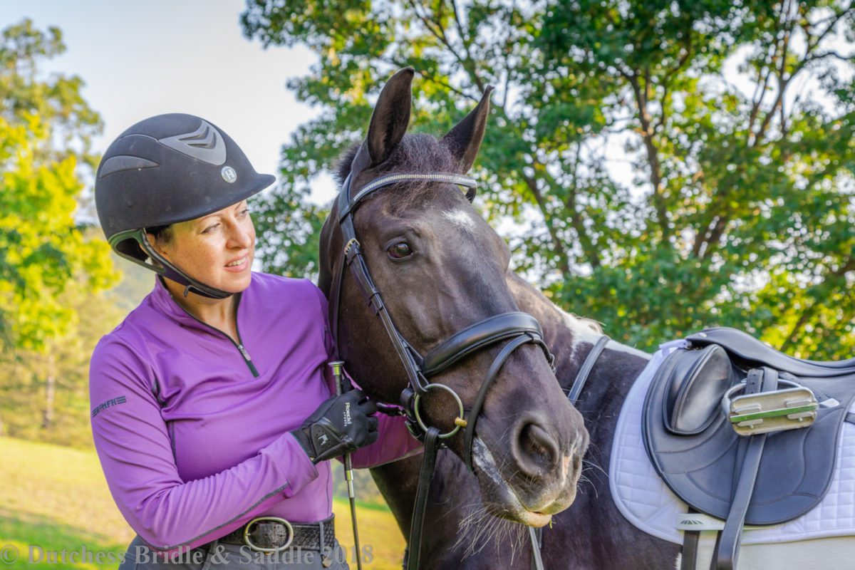 Kate Wilson, SMS-Qualified Saddle Fitter, with her Georgian Grande gelding, Nike in a Bates dressage saddle.