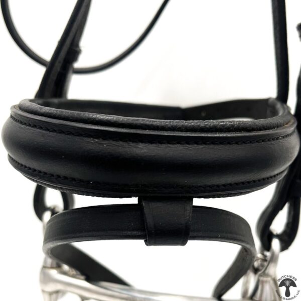 A close up of the bridle on a horse