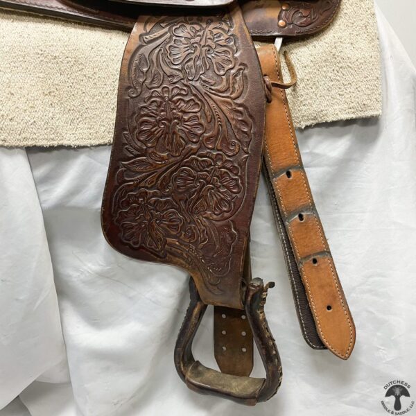 A close up of the leather on a horse saddle