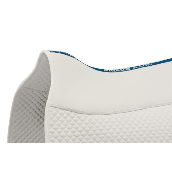 A close up of the inside of a white saddle pad