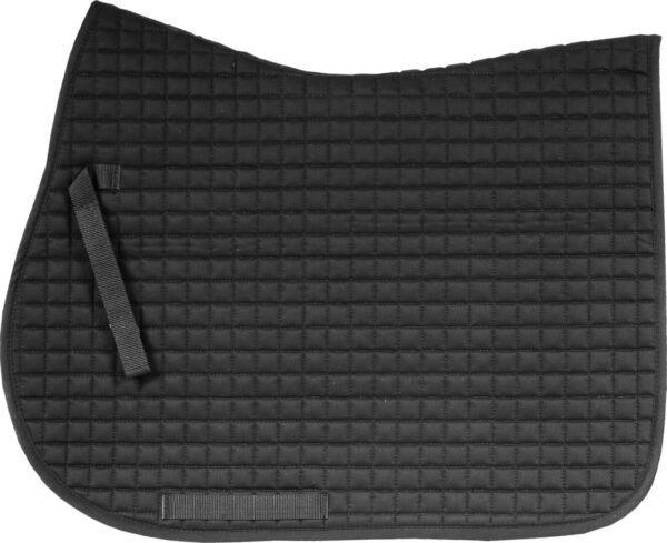 A black saddle pad with a zipper on the side.