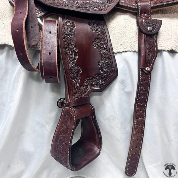 A close up of the leather on a saddle