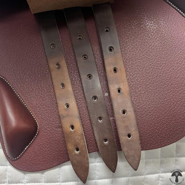 A close up of the straps on a leather bag