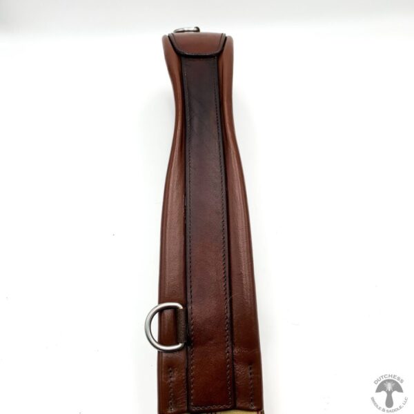 A brown leather strap with metal hardware.