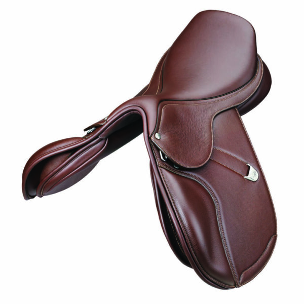 A saddle that is sitting on top of the ground.