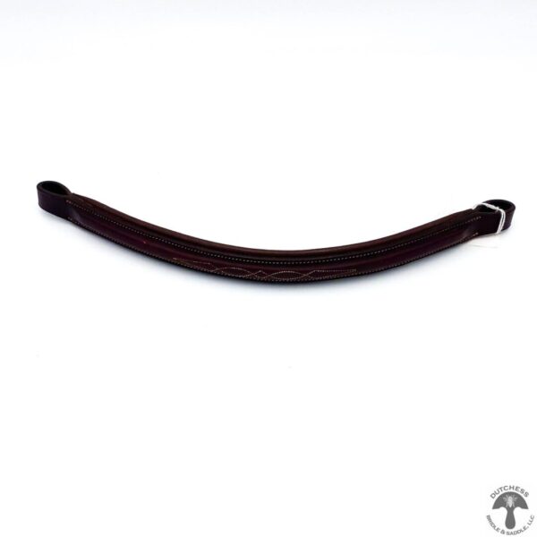 A black piece of leather is bent to make it look like a long strip.