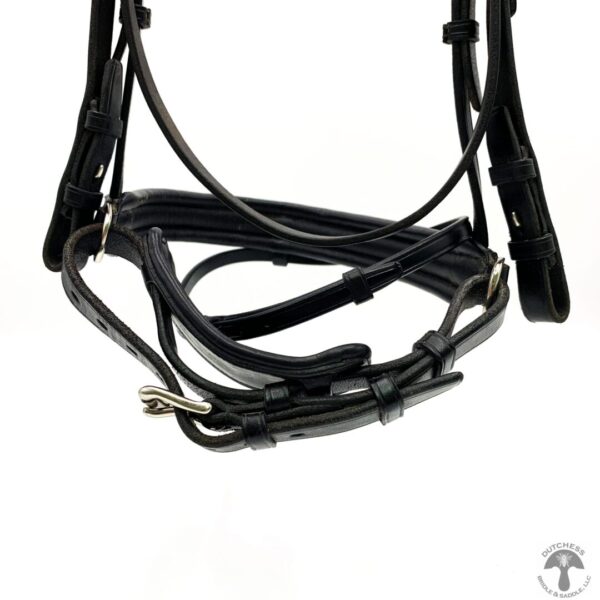 A close up of the bridle on a horse