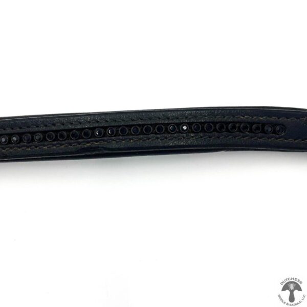 A black leather strap with a metal buckle.