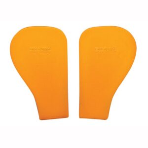 A pair of orange foot pads for shoes.