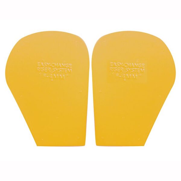 A pair of yellow pads for a person with a foot on them.