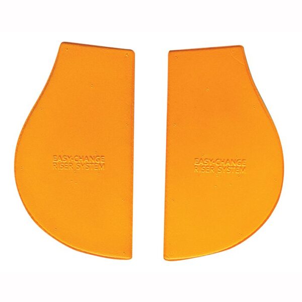 A pair of orange plastic shields for use with the same type of shield.