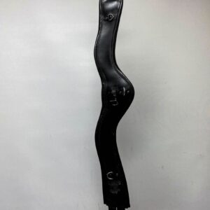 A black metal sculpture of a curvy body.