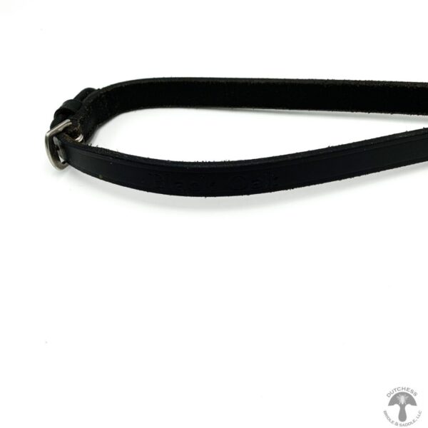 A black leather strap with metal clasps.