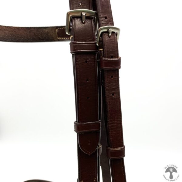 A close up of the straps on a horse.