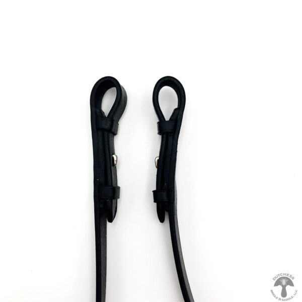 A pair of black plastic handles on a white background.