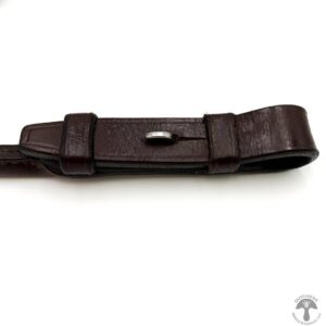 A brown leather strap with a metal clasp.