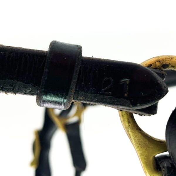 A close up of the number 2 1 on a leather strap