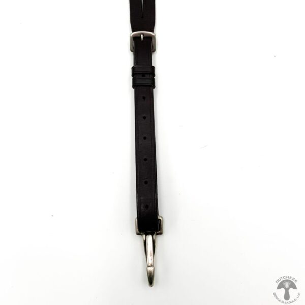 A black strap with a silver clip on it.