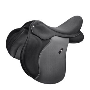 A black saddle with a white dot on it.