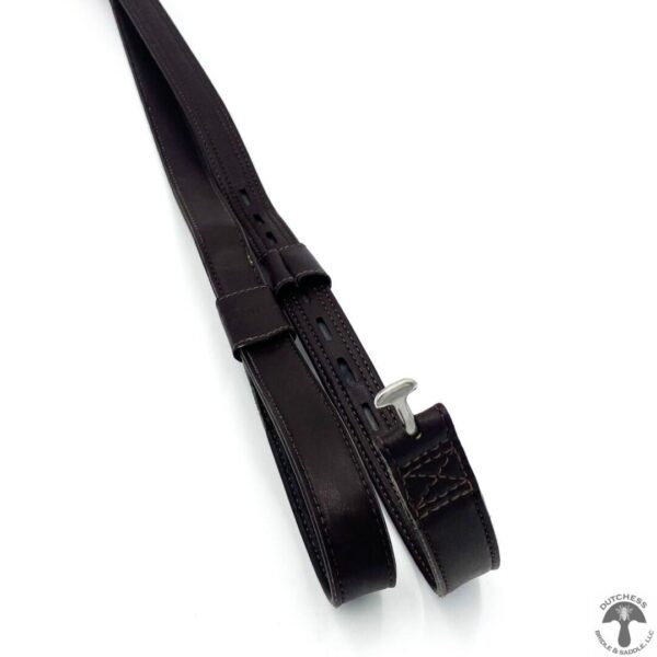 A black leather strap with a metal clasp.