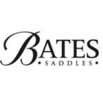 A black and white photo of the bates saddles logo.