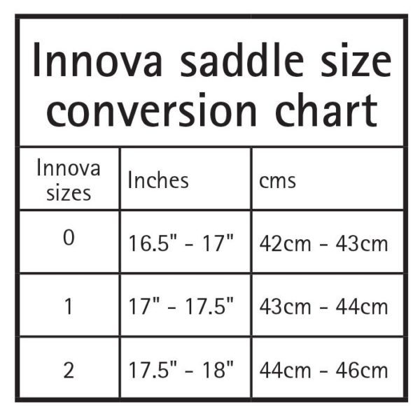 A chart showing the size of innova saddle.