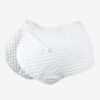A white saddle pad with two different colors of the same color.