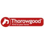 A red and white logo of thorowgood