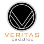 A black and white logo of veritas saddles.