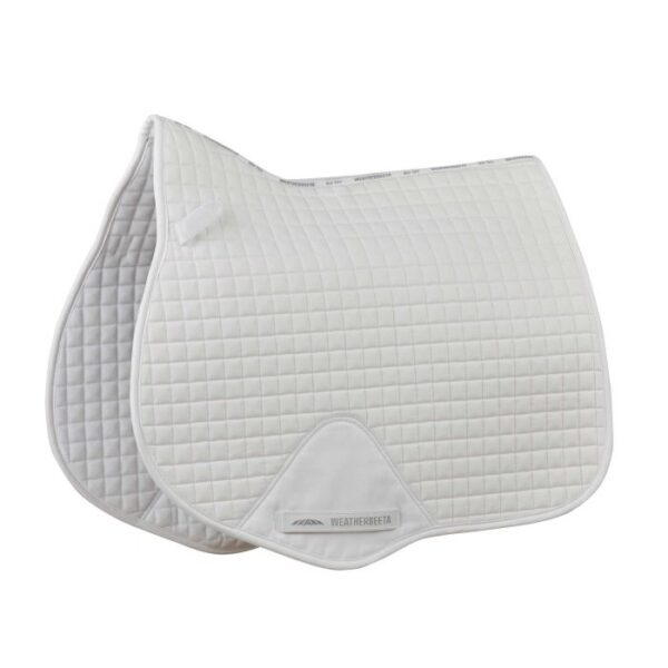 A white saddle pad with two different colors of the same color.